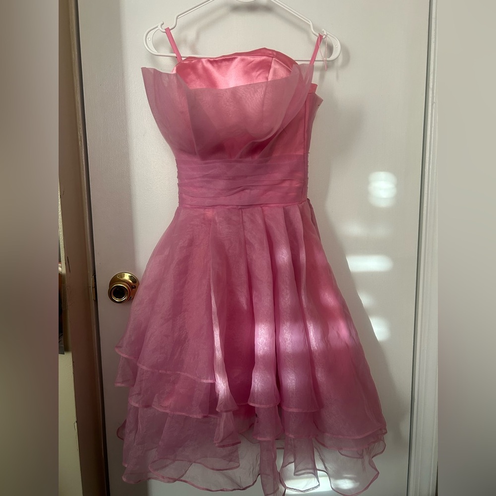 Custom Made no strap Pink MultiLayer Dress. fits size 2-4